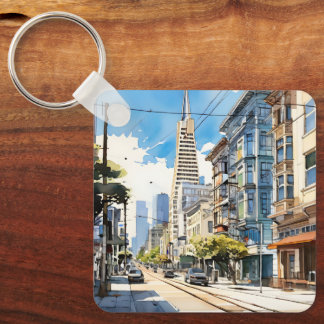 Beautiful pen and ink sketch of San Francisco Key Ring