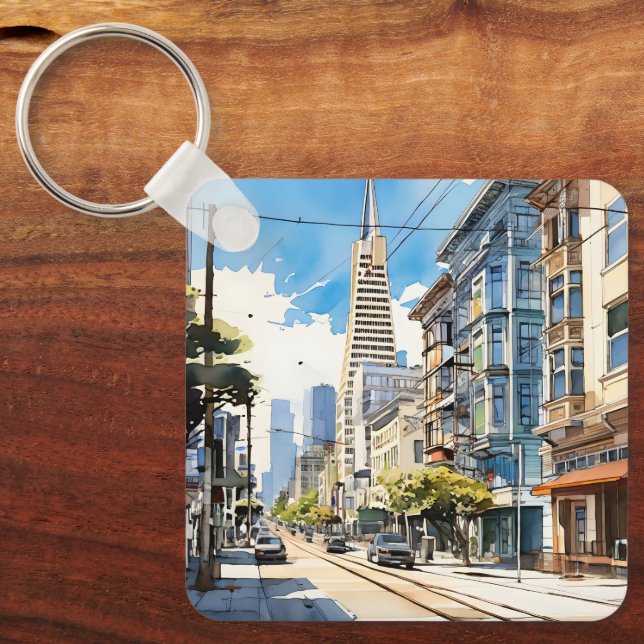 Beautiful pen and ink sketch of San Francisco Key Ring (Front)