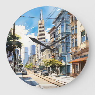 Beautiful pen and ink sketch of San Francisco Large Clock