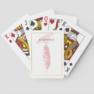 Beautiful Pencil Drawing Pink Feather Birthday Playing Cards
