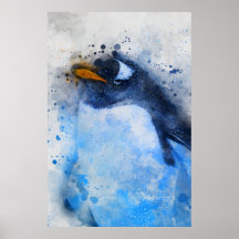 beautiful penguin minimal watercolor painting
