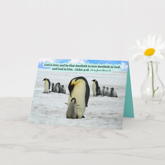 Beautiful Penguin Scripture 1 John 4:16: Card (Small Plant)
