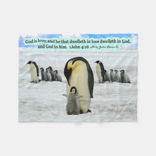 Beautiful Penguin Scripture 1 John 4:16 Fleece Blanket (Front (Horizontal))