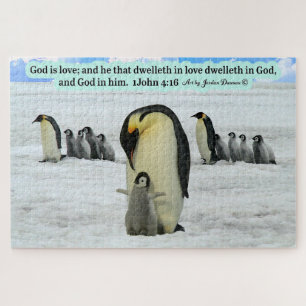 Beautiful Penguin Scripture 1 John 4:16 Jigsaw Puzzle