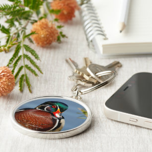 Beautiful Pensive Wood Duck in the Marsh Key Ring