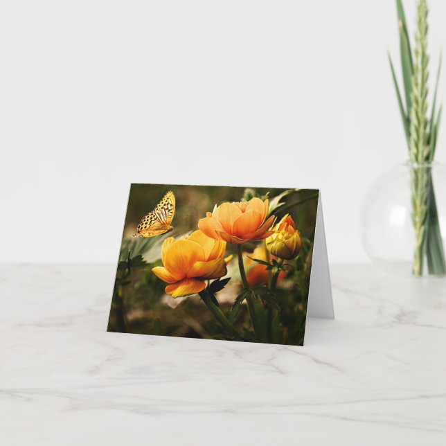 Beautiful Peonies and Butterfly Greeting Card (Front)