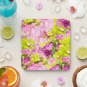Beautiful Peonies And Orchids Coaster