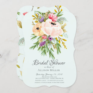 Beautiful Peonies Floral Bridal Shower Invitations