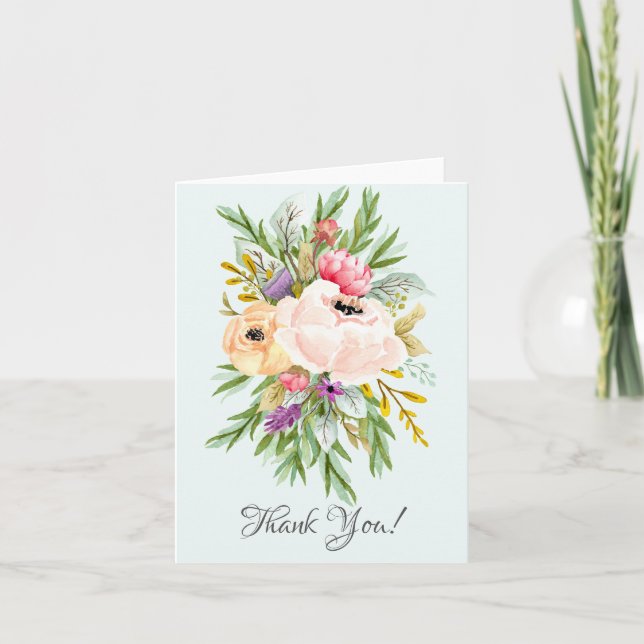 Beautiful Peonies Floral Bridal Shower Thank You Card (Front)