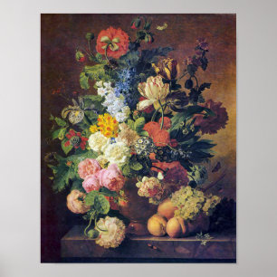 Beautiful Peonies, Tulips, and Peaches Poster