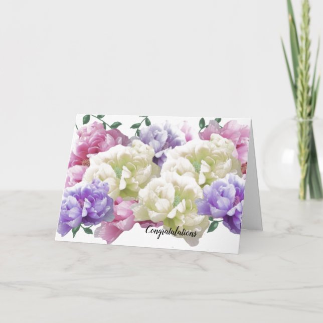 Beautiful Peonies Wedding Congratulation Card (Front)