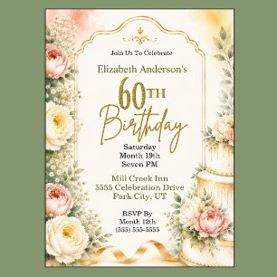 Beautiful Peony 60th Birthday Party Invitation