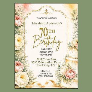 Beautiful Peony 70th Birthday Party Invitation