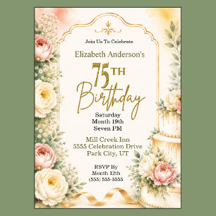 Beautiful Peony 75th Birthday Party Invitation
