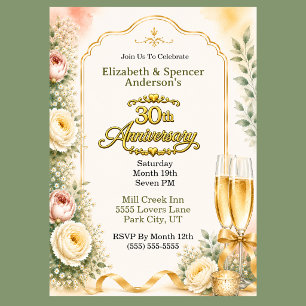 Beautiful Peony Champagne 30th Anniversary Party Invitation