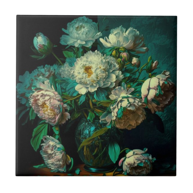 Beautiful Peony Flowers Ceramic Tile (Front)