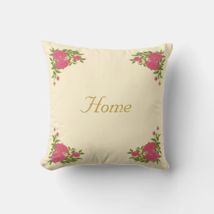 Beautiful peony flowers on ivory cushion
