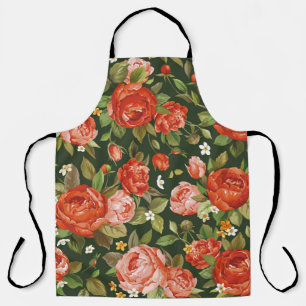 Beautiful peony flowers seamless pattern apron