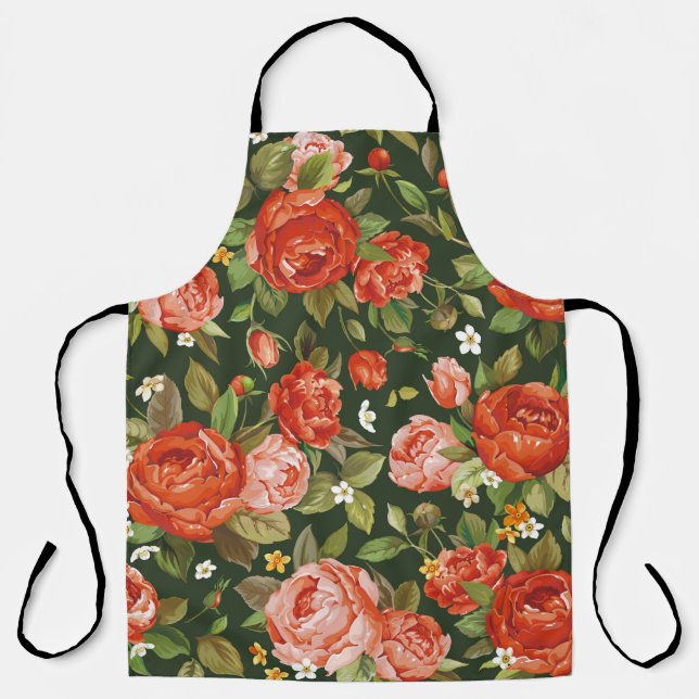 Beautiful peony flowers seamless pattern apron (Front)