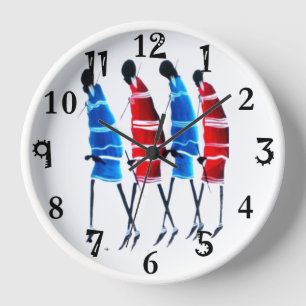 Beautiful People African Maasai Tribe Walking Tall Clock