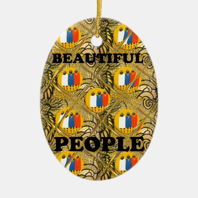 Beautiful People African Traditional Motif Colours Ceramic Tree Decoration (Front)