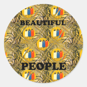 Beautiful People African Traditional Motif Colours Classic Round Sticker