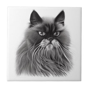 Beautiful Persian Cat in Black and White  Ceramic Tile