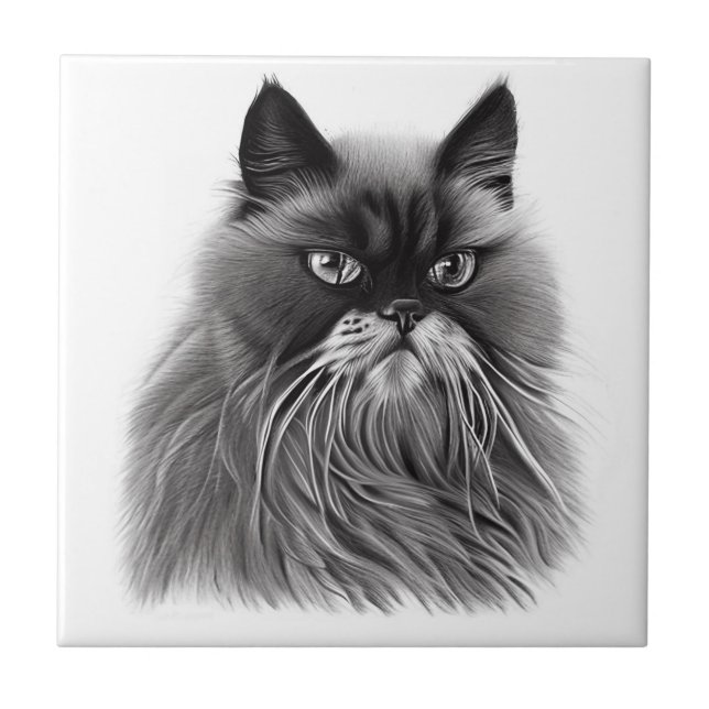 Beautiful Persian Cat in Black and White  Ceramic Tile (Front)