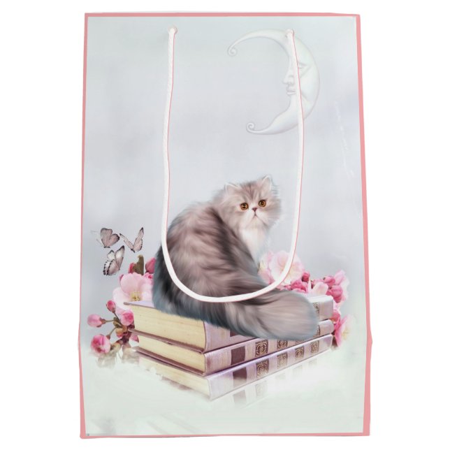 Beautiful persian cat with books medium gift bag (Back)