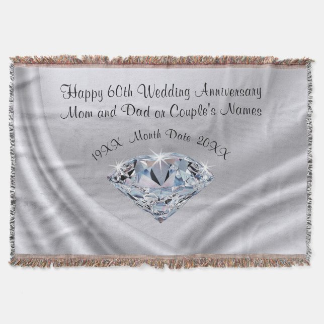 Beautiful Personalised 60th Anniversary Gift Ideas Throw Blanket (Front)