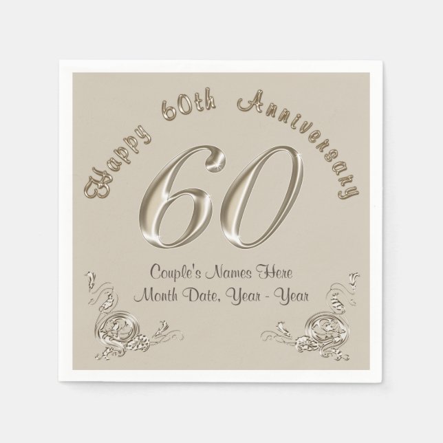 Beautiful Personalised 60th Anniversary Napkins (Front)