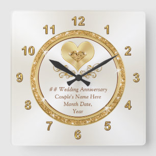 Beautiful Personalised Anniversary Gifts, ANY YEAR Square Wall Clock