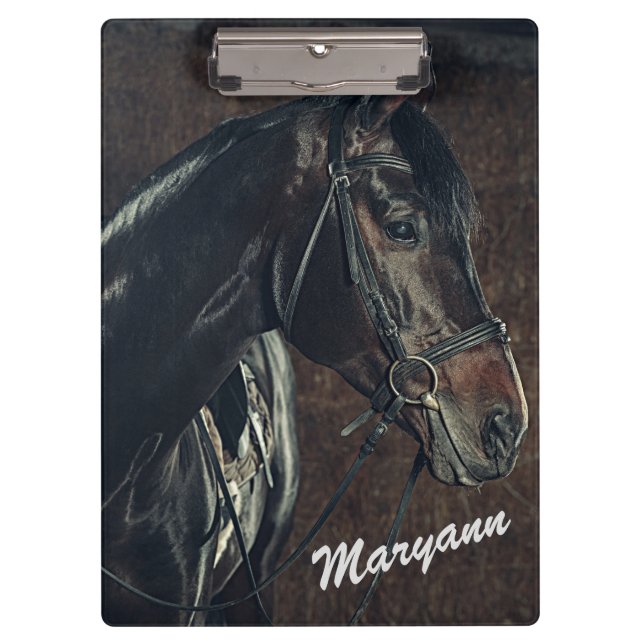 Beautiful Personalised Black Horse  Clipboard (Front)