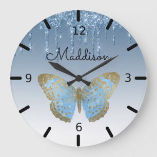 Beautiful Personalised Blue Butterfly Large Clock