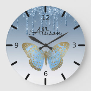 Beautiful Personalised Blue Butterfly Large Clock