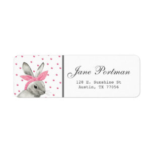 Beautiful Personalised Bunny with Pink Bow Return Address Label