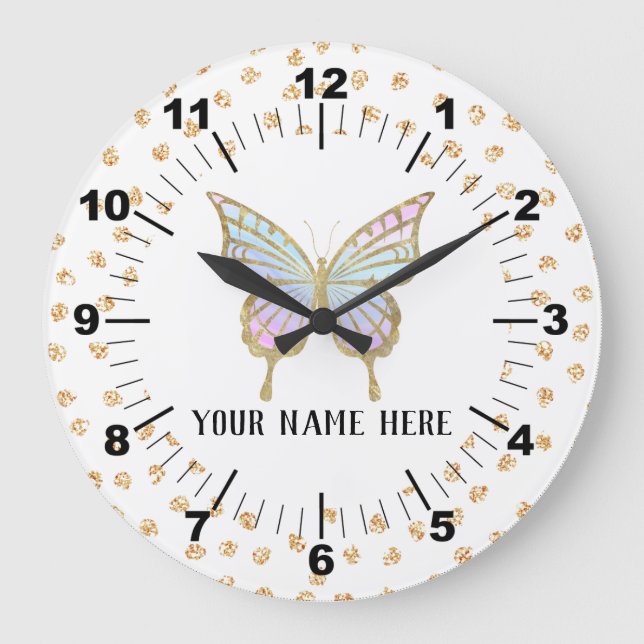 Beautiful Personalised Butterfly Large Clock (Front)