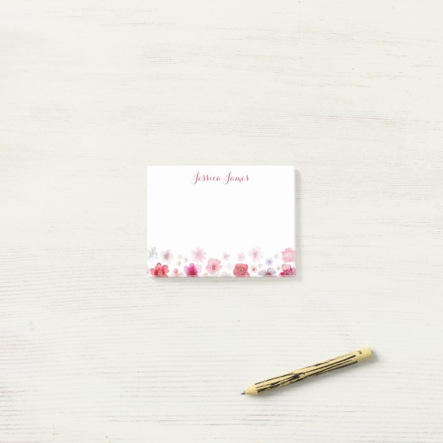 Beautiful Personalised Floral  4" x 3"  Post-it Notes (On Desk)