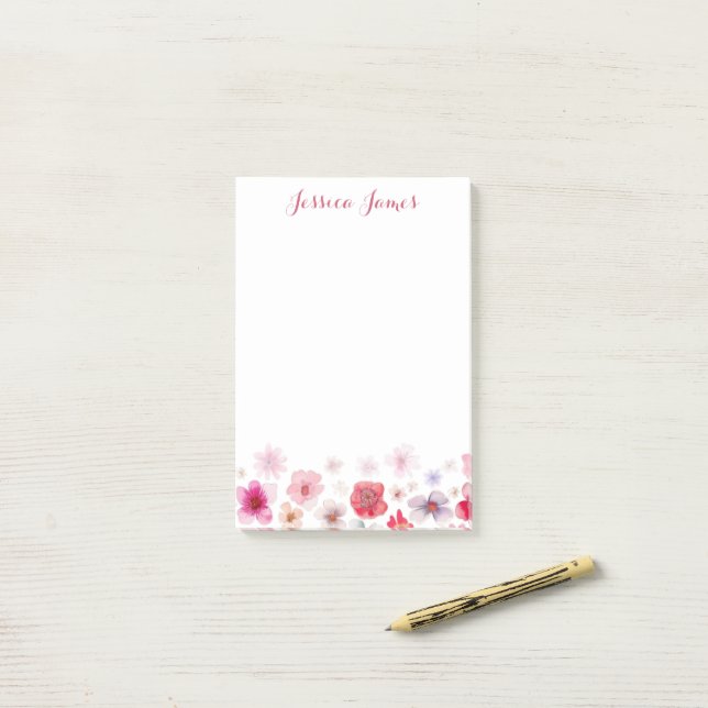 Beautiful Personalised Floral  4" x 6"  Post-it Notes (On Desk)