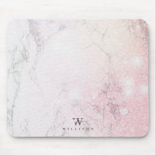 Beautiful Personalised Marble with rose glitter Mouse Pad