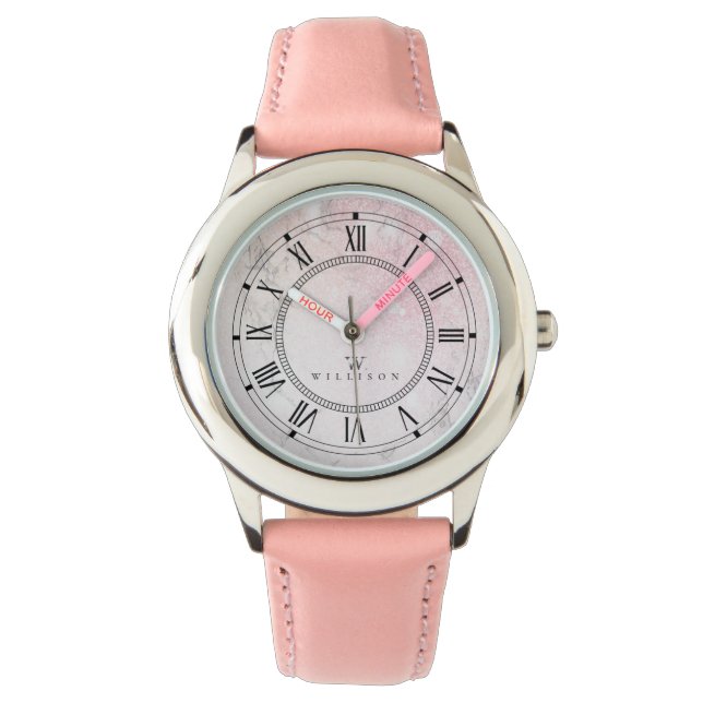 Beautiful Personalised Marble with rose glitter Watch (Front)