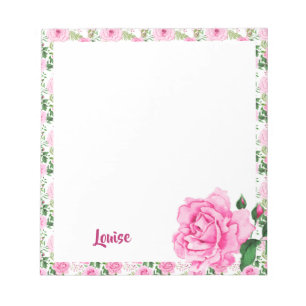 Beautiful Personalised Pink Watercolor Roses Notepad