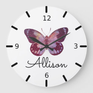 Beautiful Personalised Purple Butterfly Large Clock