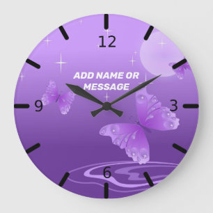 Beautiful Personalised Purple Butterfly Large Clock