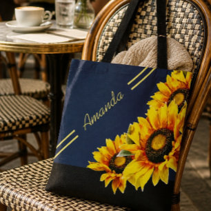 Beautiful Personalised Sunflower Tote Bag