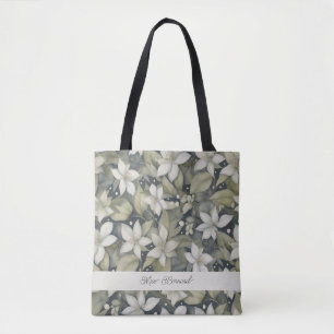 Beautiful Personalized Ivory Blossoms on Sage Tote Bag