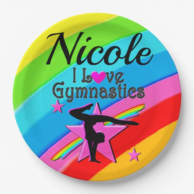 BEAUTIFUL PERSONLIZED I LOVE GYMNASTICS DESIGN PAPER PLATE (Front)
