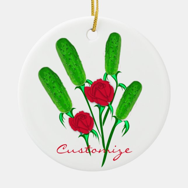 Beautiful Pickle Bouquet with Roses Thunder_Cove Ceramic Ornament (Front)