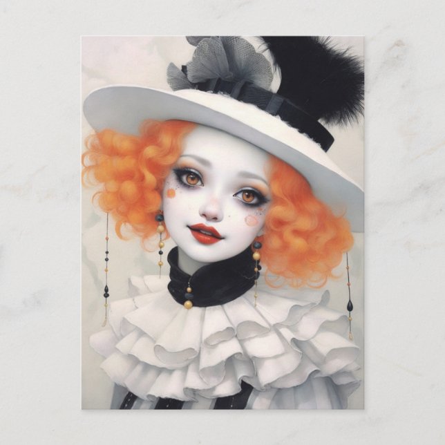 Beautiful Pierrot Girl, Fantasy Art Postcard (Front)