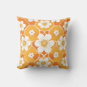 beautiful pillow with white flower orange cover